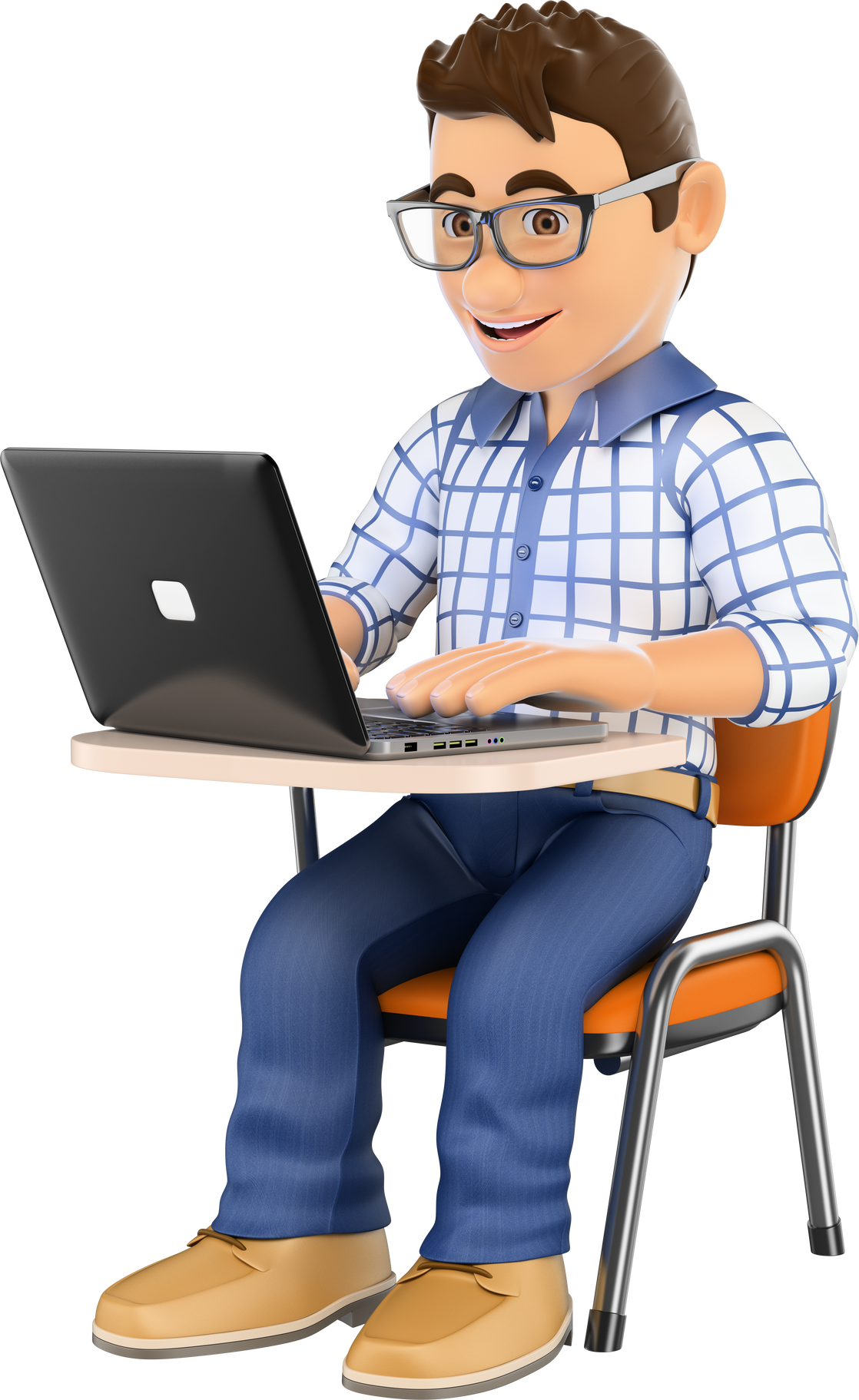 3D Student  in Class with a Laptop